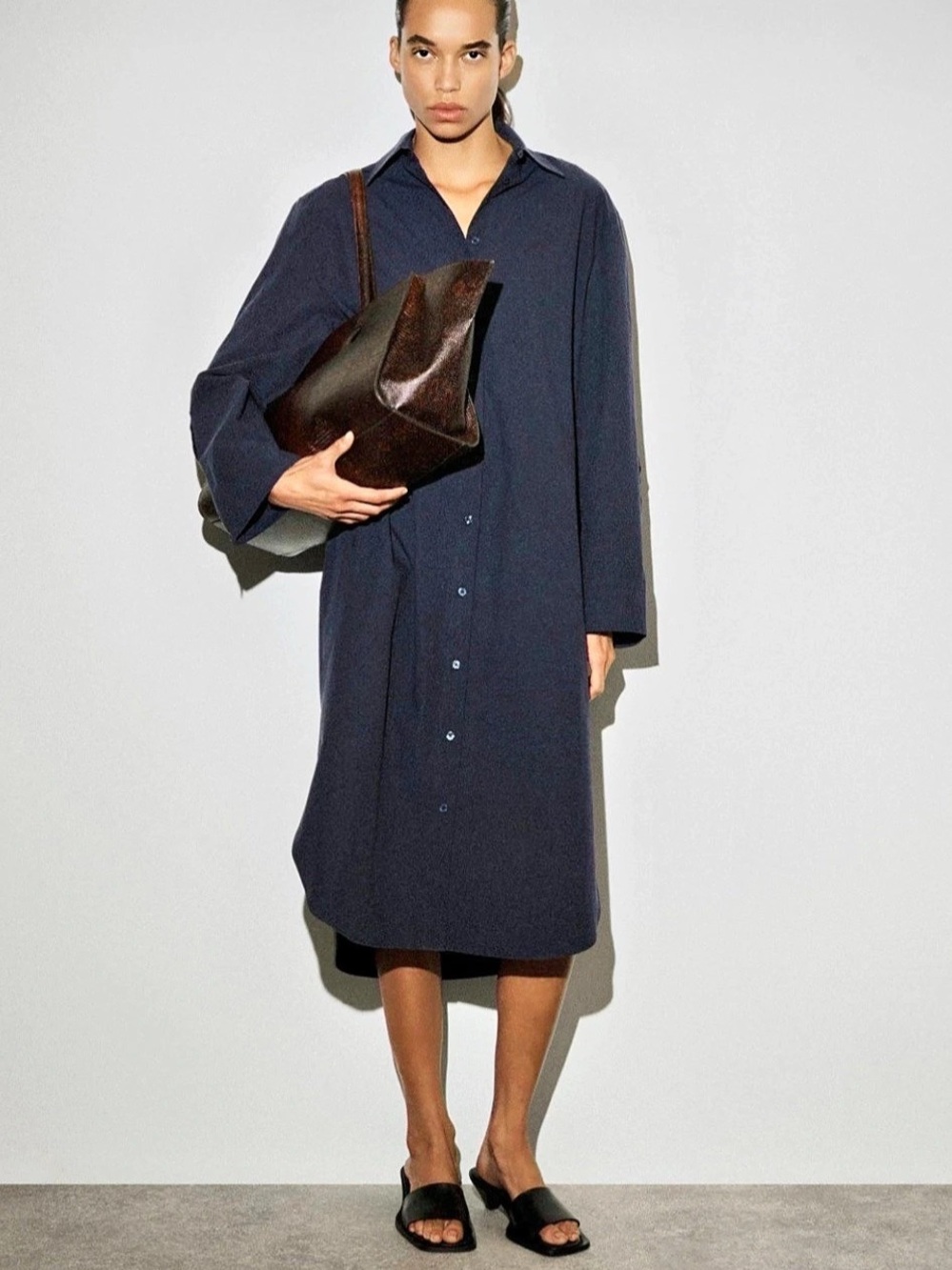 COS Curved-Sleeve Cotton Midi Shirt Dress Midi Shirt Dress in Blue Like New Larg